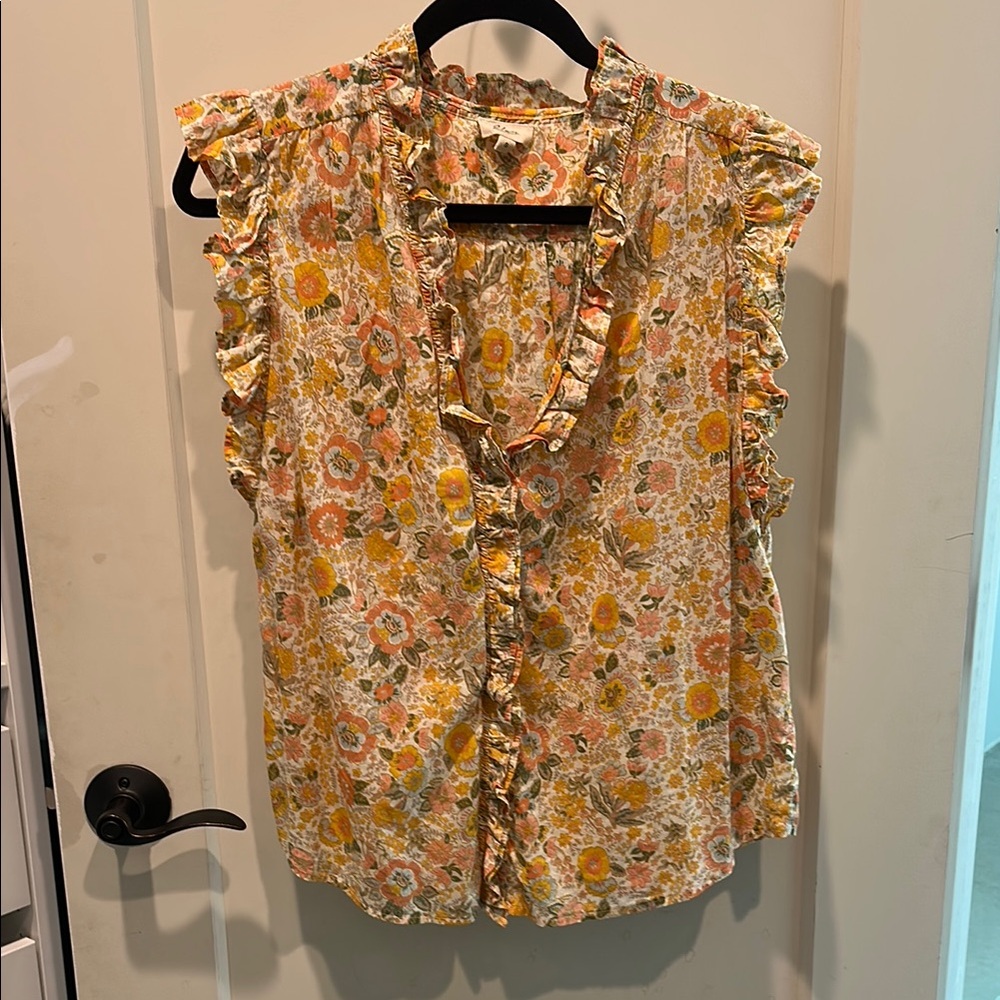 Floral Ruffle Sleeve Top - Multicolor